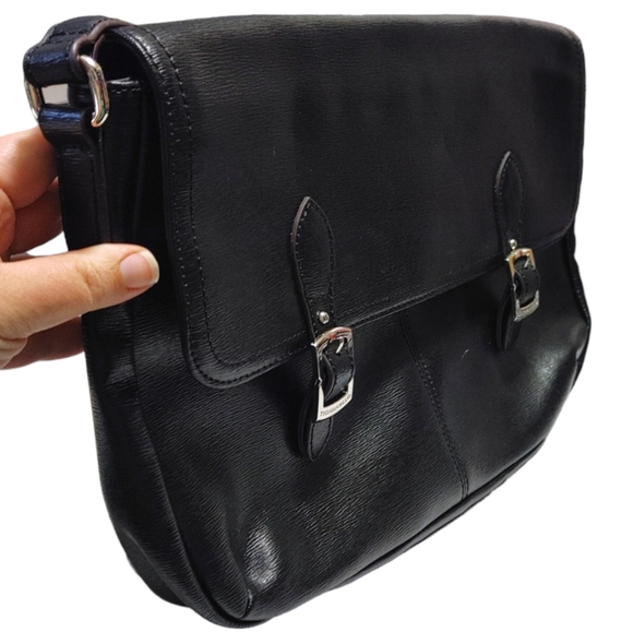 Tignanello Black Leather Crossbody Messenger Bag Handbag Purse - Picture 5 of 11